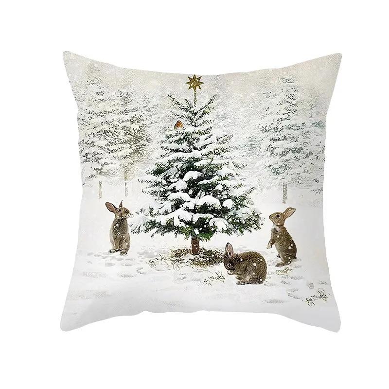 Winterwald Schneeszene Tier Hirsch Schneemann Eichhörnchen Vogel Fuchs Mönch Sofa Sitz Schlafzimmer Auto Büro Weihnachtsdekoration Kissenbezug