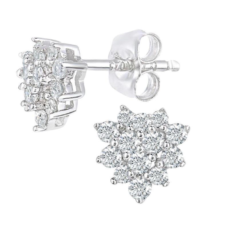 Jewelco London 9ct White Gold Round 0.28ct Diamond Cluster Stud Earrings