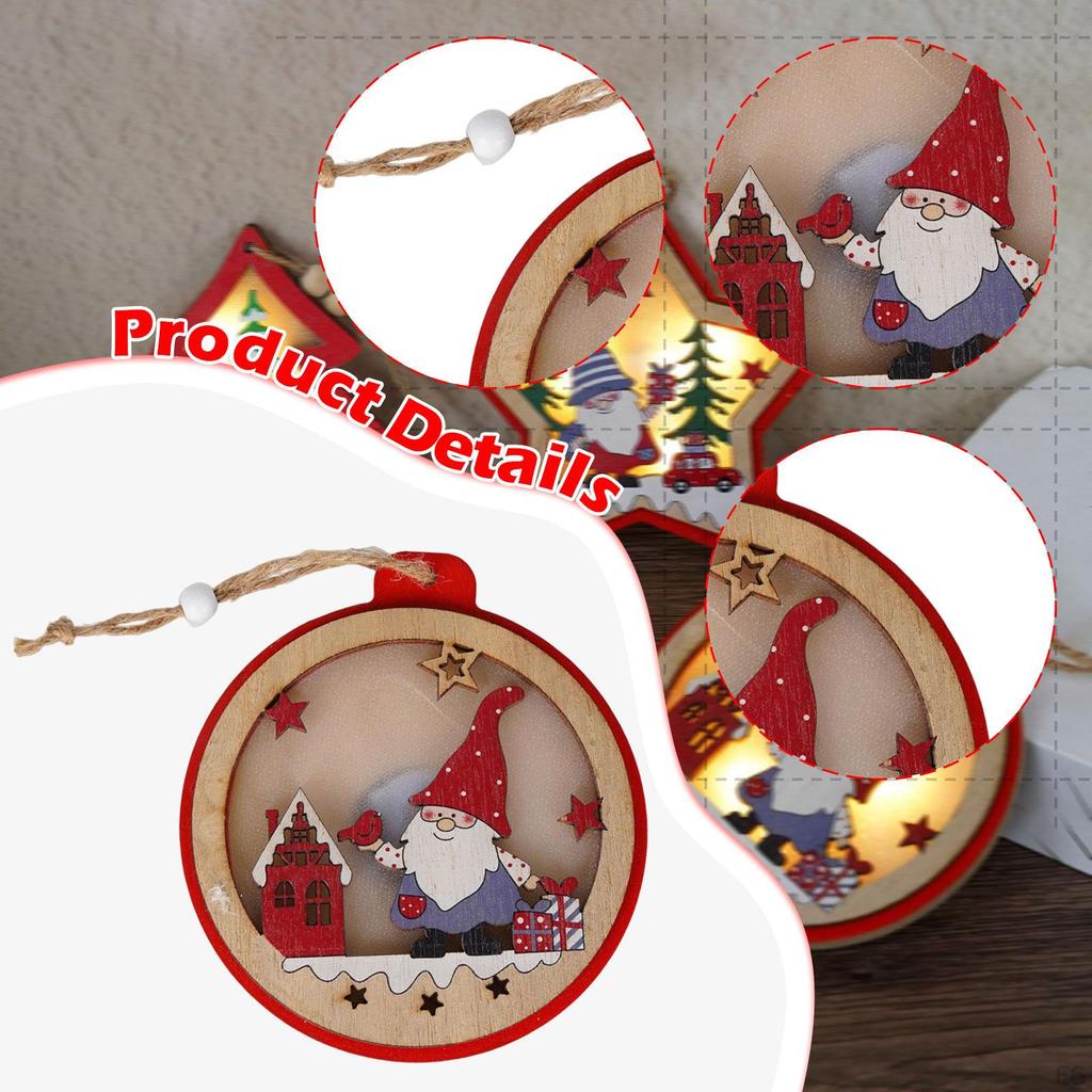 Wooden Christmas Hanging Decoration Accessories Rustic with Decorative Light Style A