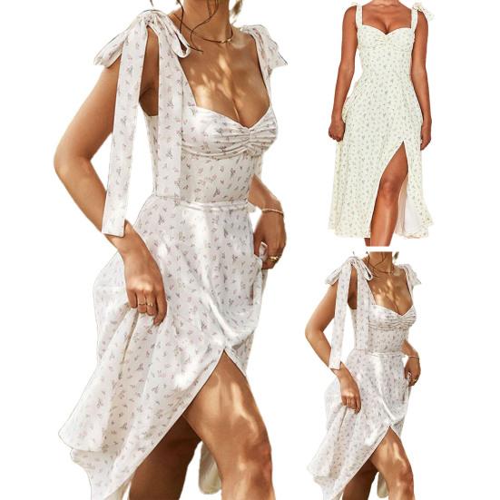 Women Dress Flower Pattern Fine Texture Cotton Women Casual Fashion Sundress Midi Slip Dress Birthday Gift