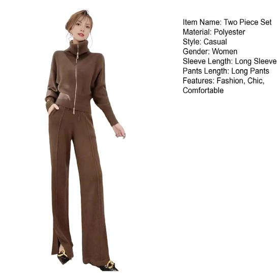 2 Piece Outfits for Women Long Sleeve Zip-up Top And High Waisted Wide Leg Pants Set Slim Fit Casual Lounge Tracksuit