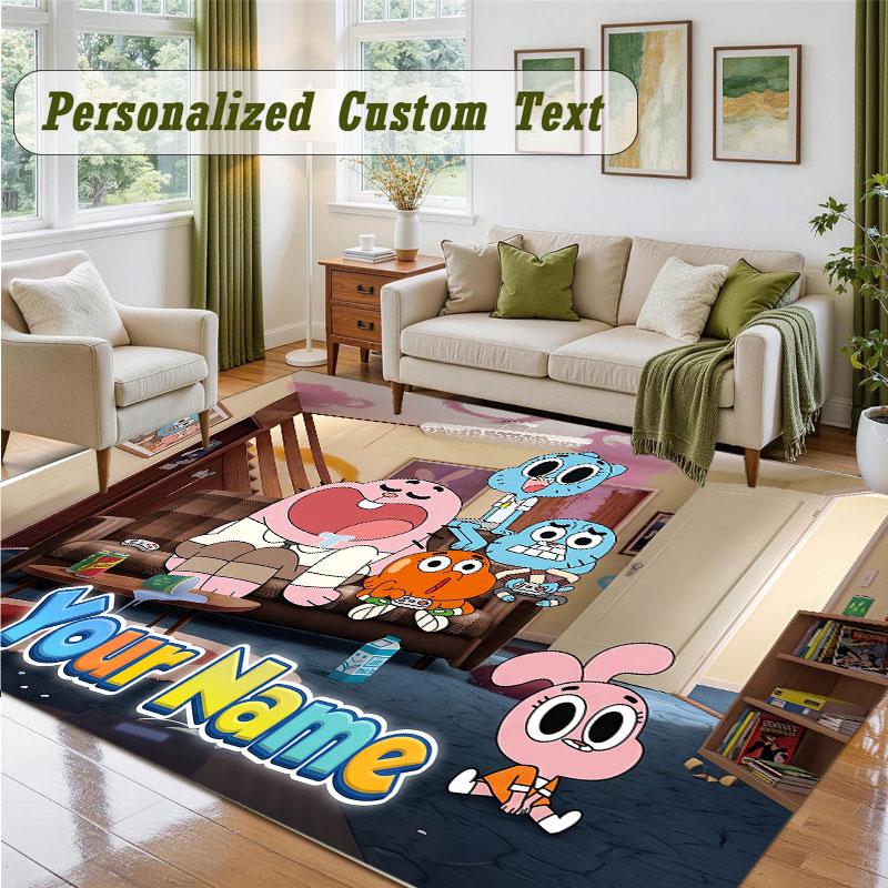 Crystal Velvet Square Rug Custom NameAmazing World of Gumball Pattern Non Slip Home Floor Decor Rug