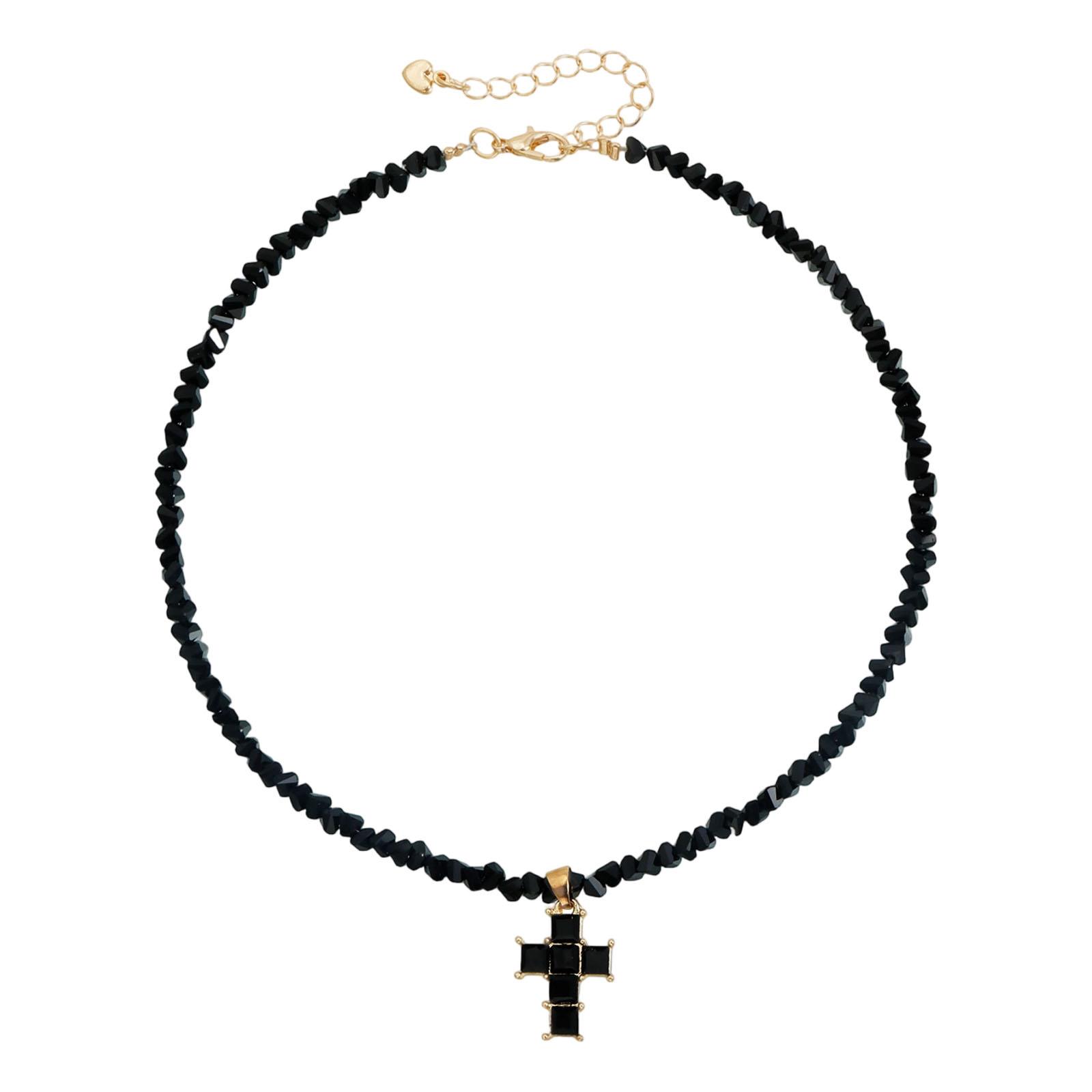 

Lightweight Contemporary Christian Pendant Necklace With Crystal Beads Versatile Length For Casual Formal Outfits чорний