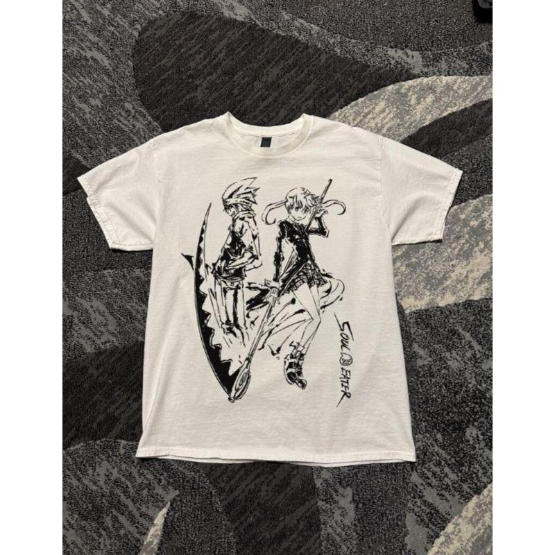 Y2k Vintage T-shirt High Street Anime Harajuku  Short Sleeve Fashion Print Cotton T-shirt Street Wear Casual Loose Top Unisex S