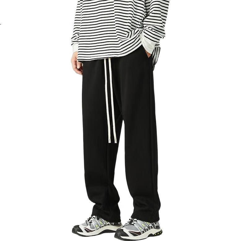 MMOPTOP Men's Tapered Straight-Leg Pants, Loose-Fit Wide-Leg High Street Casual Sports Trousers for Spring And Summer, Style 8999A, Black, Size L