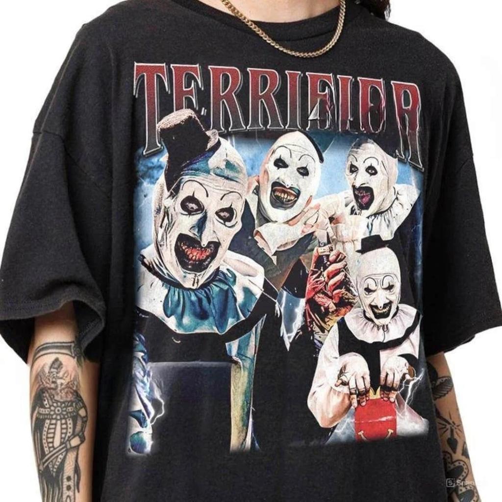 T-shirt Vintage del Film Horror Terrifier, Maglietta Art The Clown Terrifier, Spaventoso