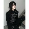 Punk Subculture Black Oversized Jacket Teens Short Buttoned Streetwear Visual Kei Top Winter