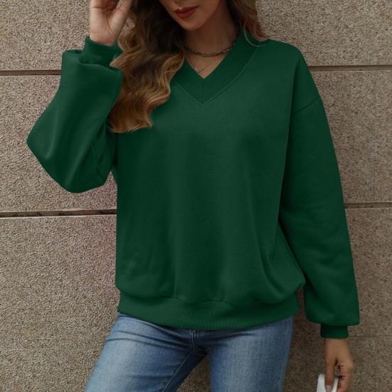 Women's V Neck Oversized Sweatshirts Fleece Long Sleeve Pullover Top