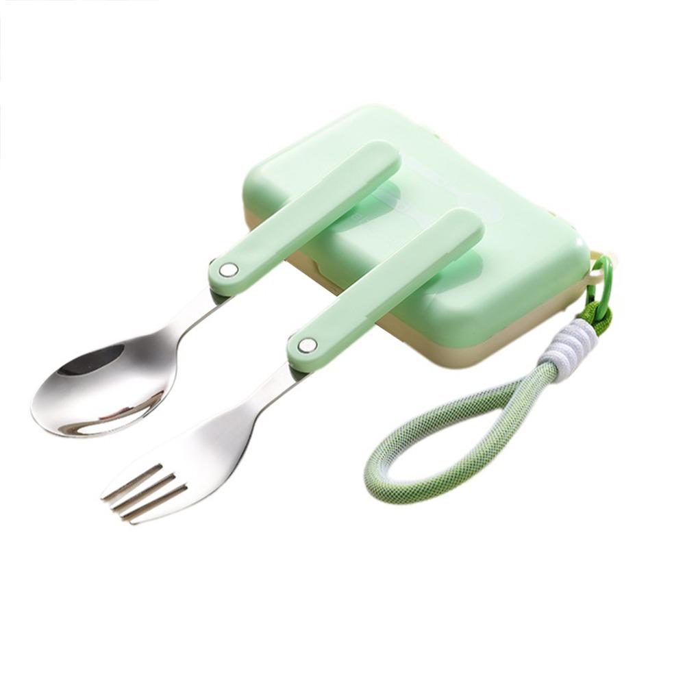With Storage Box Travel Tableware Set 304 Stainless Steel Portable Spoon Fork  Kitchen Use зелёный