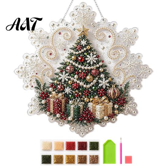 Festliche Heimwanddekorationen Weihnachten Perlmutt-Malerei Sonnenfänger Kunst-Bastelset, Acryl-Schneeflocken-Form Platten-Ornament Bastelsets mit Spitzenrand, 3D