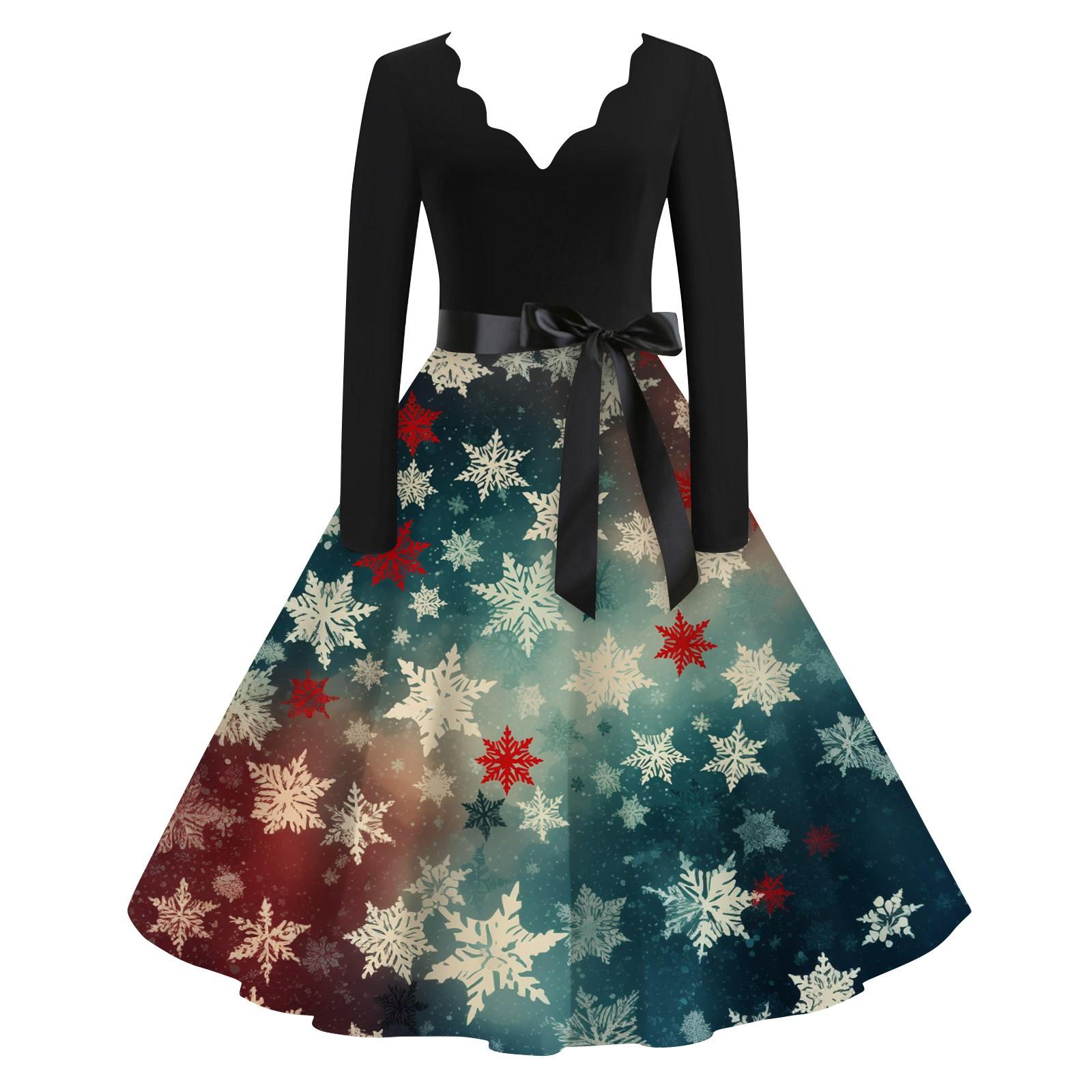 

Женское повседневное и модное рождественское платье с V-образным вырезом и большим подолом, длинное платье с рукавами XL