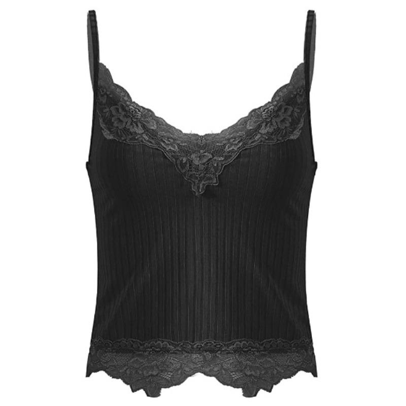 Lace Lace Splicing Pit Strip Deep Suspender Summer New Women's Clothing Exposed Navel Sexy Slim Fit Small Vest