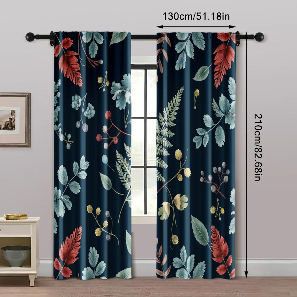 Set Of 2 Contemporary Curtains Boho Nature Leaf Versatile Polyester Without Rod All Seasons Perfect Bedroom Living Room Curtain For Made