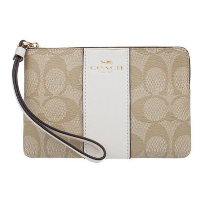 Corner Zip 16 Monogram Canvas And Leather Wristlet Clutch Small Women Clutch White Khaki 58035-IMDQC