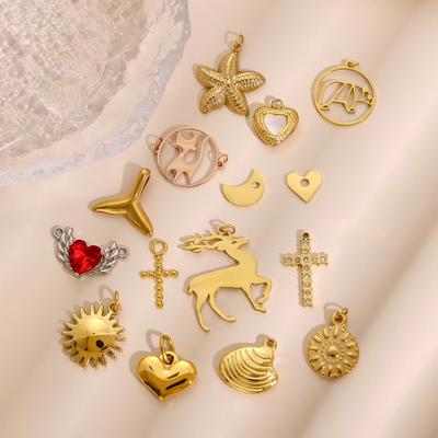 CARLIDANA Stylish Stainless Steel Gold Plated Cat Animal Pendant Mini Heart Shell Cross Star Moon Charms for DIY Women Jewelry