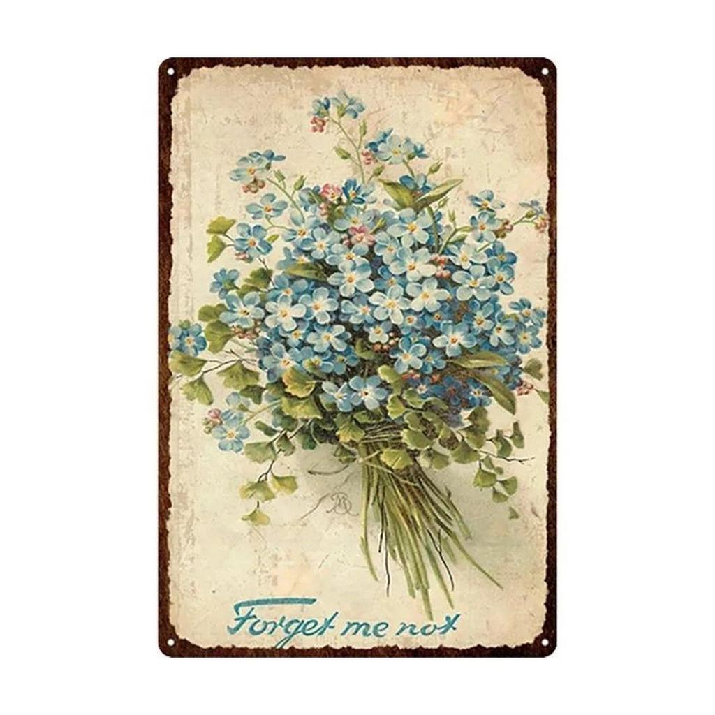 Vintage Blooming Flowers Metal Tin Signs Wall Art Posters Plate Wall Decor for Home Garden Bars Man Cave Cafe Clubs Garage Retro