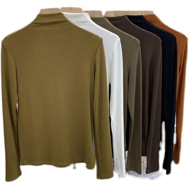 Women's Elastic Slim-Fit Long-Sleeve Half-High Collar Fleece T-Shirt - Soft, Skin-Friendly, 2022 Autumn/Winter Collection