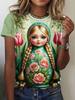 Matryoshka doll 3D print women's round neck short-sleeved T-shirt, Harajuku style top, women's clothing