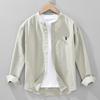 Trade Surplus Embroidered Stand-Collar Cotton-Linen Shirt for Men, Spring and Summer Long-Sleeve Loose Casual Shirt with a High-End Feel, Thin Jacket
