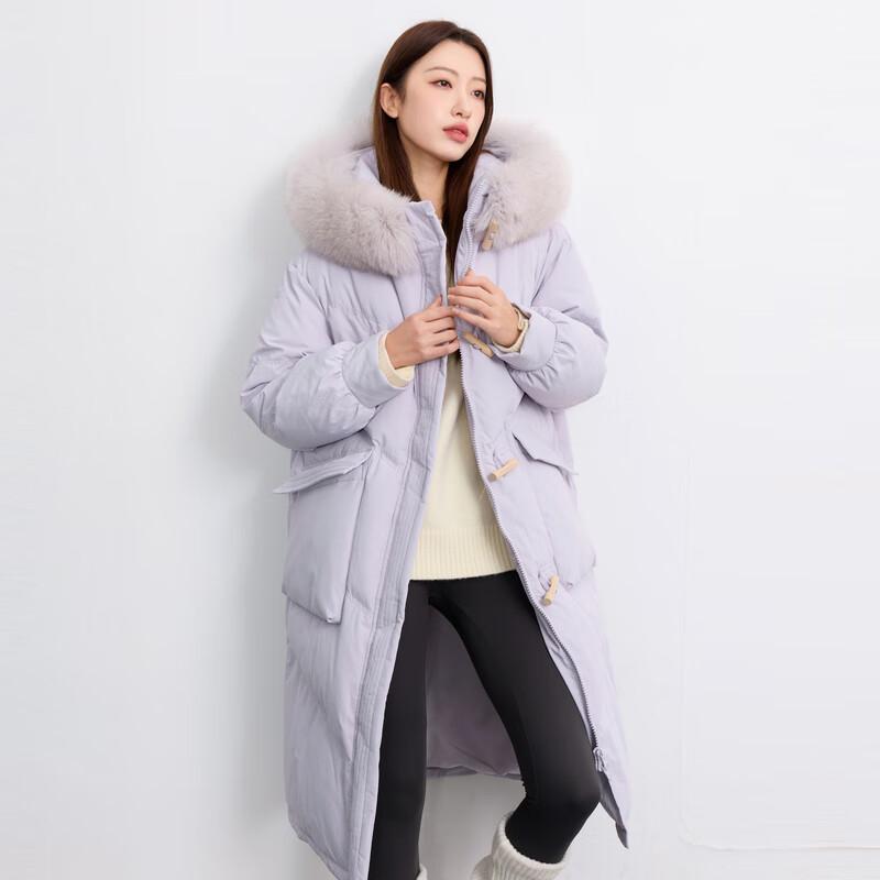 Doudoune longue Sancai pour femme grande taille avec col en fourrure de renard