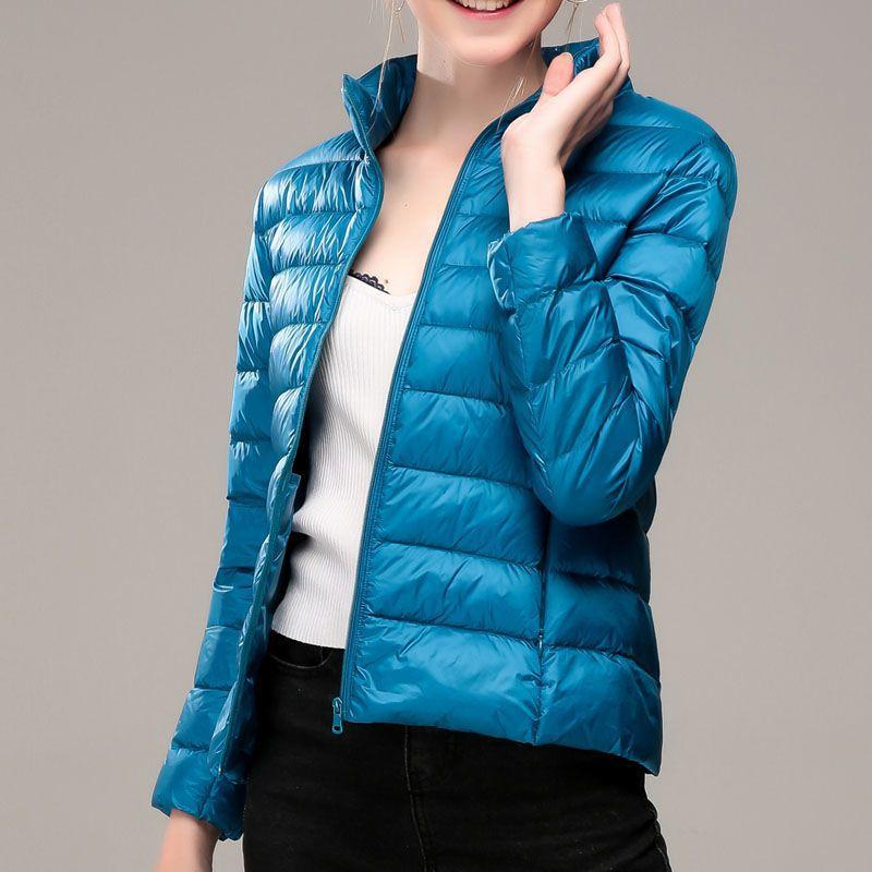 Women Coat Autumn Winter White Duck Down Jacket Solid Colors Warm Slim Zipper Fashion Light Down Coat