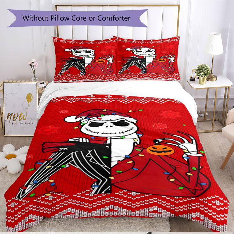 3pcs Duvet Cover Set (1*Duvet Cover + 2*Pillowcase, Without Core), The Nightmare Before Christmas Print Soft All‑Season Bedding Set, Home Bedroom Deco