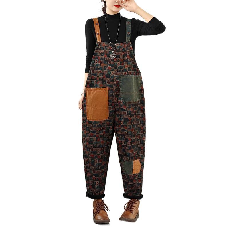 Versatile Plus Size Denim Overalls: Stylish, All-Season, Printed Casual Wear