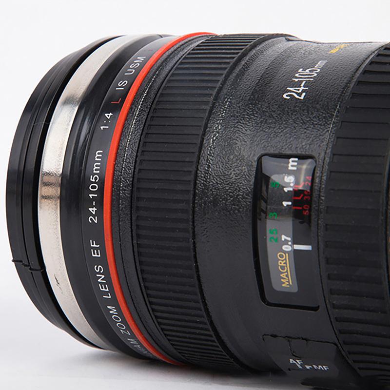 Camera Lens Coffee Mug With Lid Stainless Steel Slr Camera Lens Water Cup Ef24-105Mm Black White Mug Creative Gift Drinkware