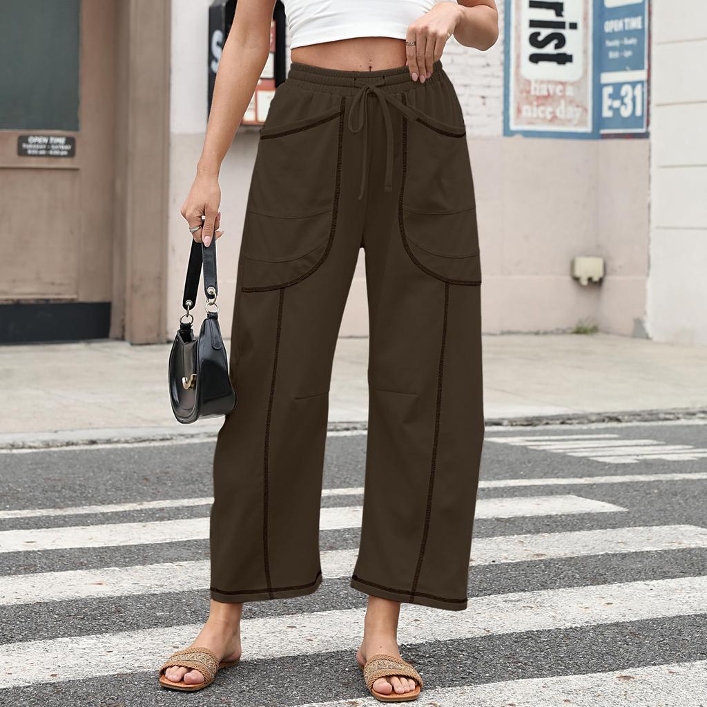 Women's Wide Leg Pants With High Waisted Straight Leg And Spliced Pocket Casual Pants