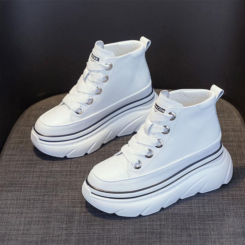 Women's High Top Cowhide Platform Sneakers - Autumn Breathable Casual White Shoes