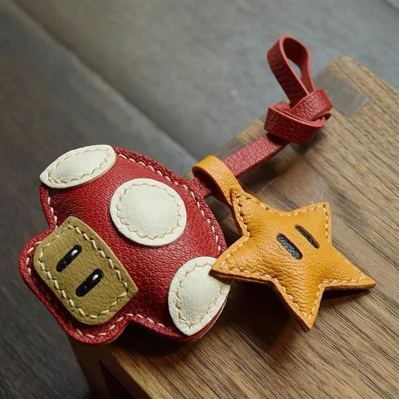 Handmade Genuine Leather Cute Small Flame Bag Pendant Car Key Chain Rope Ring Scarecrow Pendant Decoration New Pendant Bag Charm