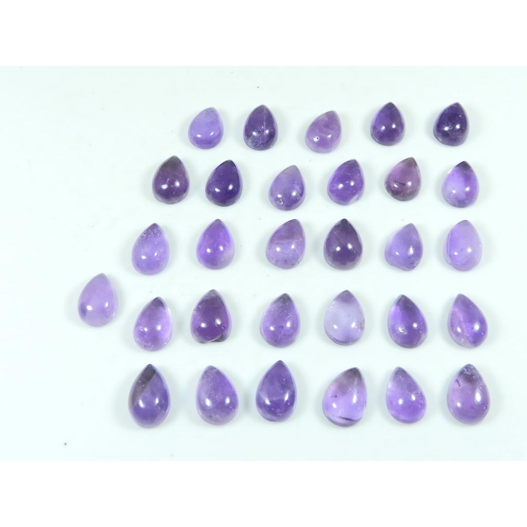 6X9MM Natural Amethyst Pear Shape Cabochon Loose Gemstone 30Pcs Lot 62Cts. C-3639