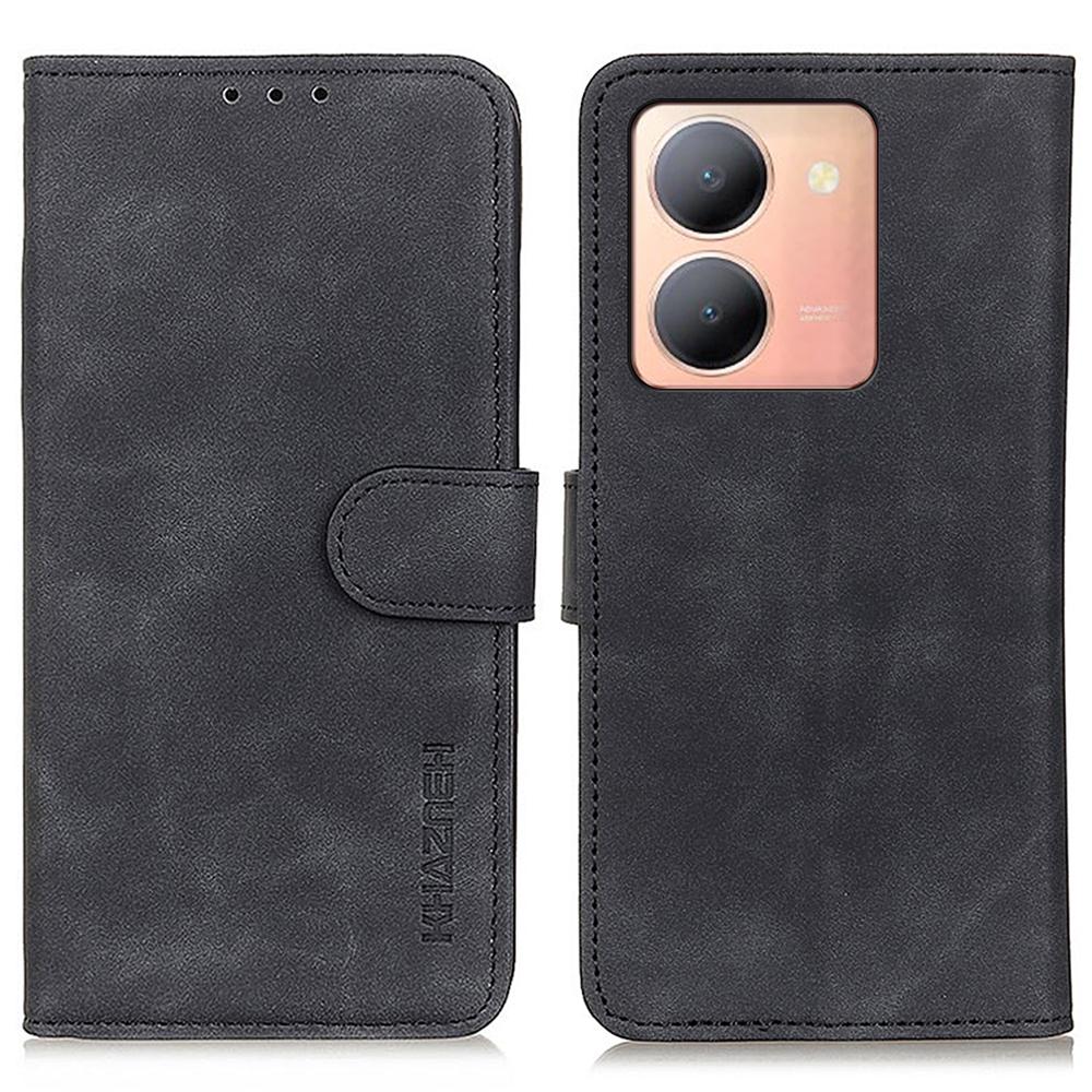 

KHAZNEH For vivo Y78 (China) 5G/Y36 5G (Global) Retro Phone Case Magnetic Clasp Wallet Stand PU Leather Cover Black