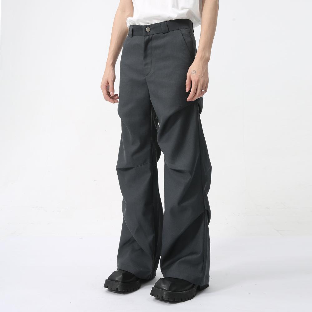 Producto Nuevo de Verano para Hombre, Pantalones Casuales Ligeramente Acampanados, Color Sólido con Caída, Mopa de Piso Plegada Estilo Americano