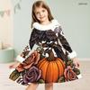 Girls High Neck Long Sleeve Pumpkin Crow Rose Printed A Line Dress