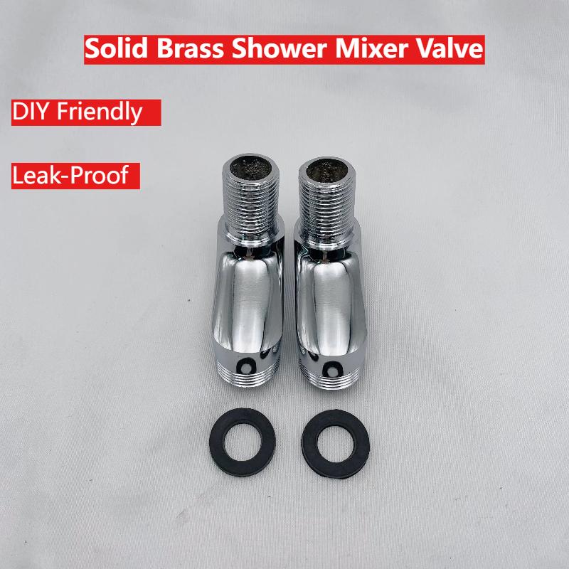 2pcs Solid Brass Shower Mixer Valve 65mm Adjustable Curved Corner Hot Cold Water Inlet Adapter Extension