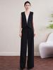 Women's 2025 French Professional Suit: Black Sleeveless Vest & Straight-Leg Pants Set