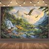 Klassischer Jurassic Dinosaurier Dschungel Kulisse Wasserfall und Berg Szene Hintergrundtuch für Kinderzimmer Dekoration