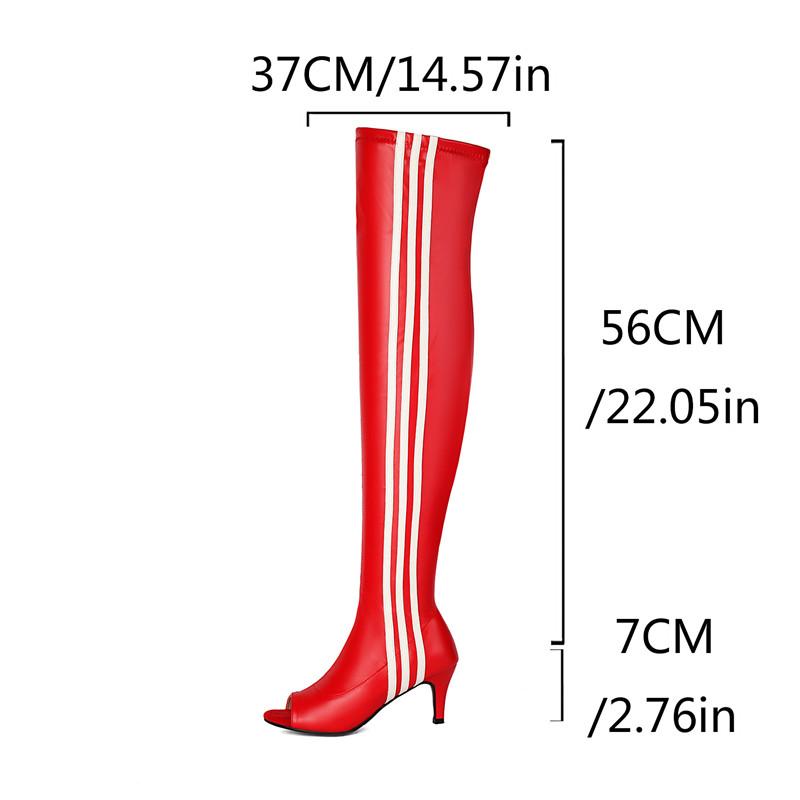 Damen-Stiefel mit hohen Absätzen, sexy europäischer und amerikanischer Stil, hochhackige Überknie-Stiefel mit offenen Zehen in großen Größen.
