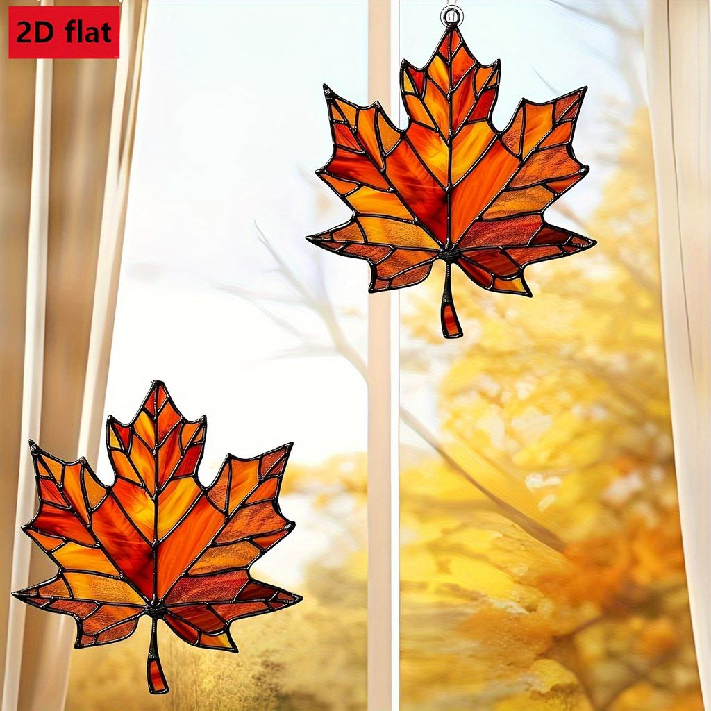 2D Flat,Thanksgiving Acrylic Maple Leaf Light Catcher, Classic Autumn Celebration Home & Door Decor,Christmas & New Year Gifts