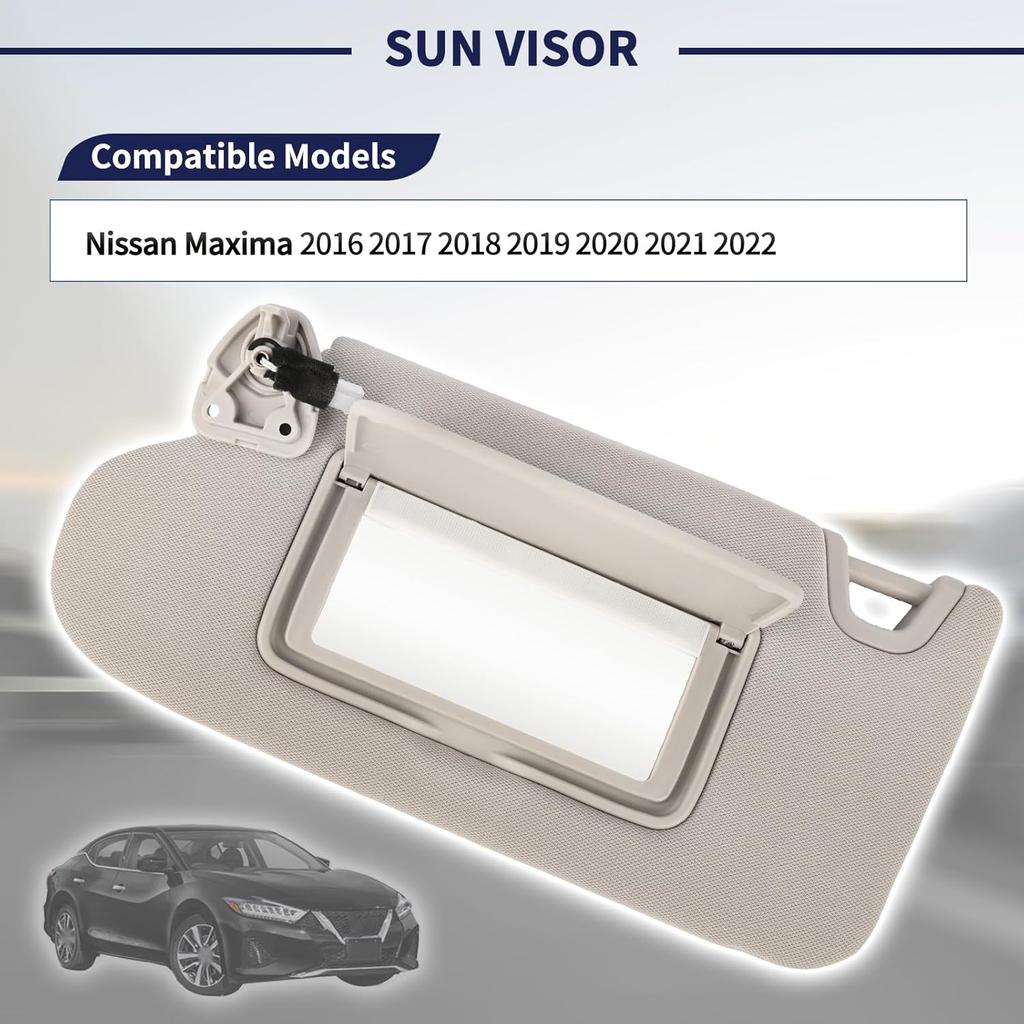 Driver Side Sun Visor Fit For Nissan Maxima 2016 2017 2018     Replace 96401-9DE0A Front Left | Sun Protection Shade | Makeup Mirror | Vanity Light |