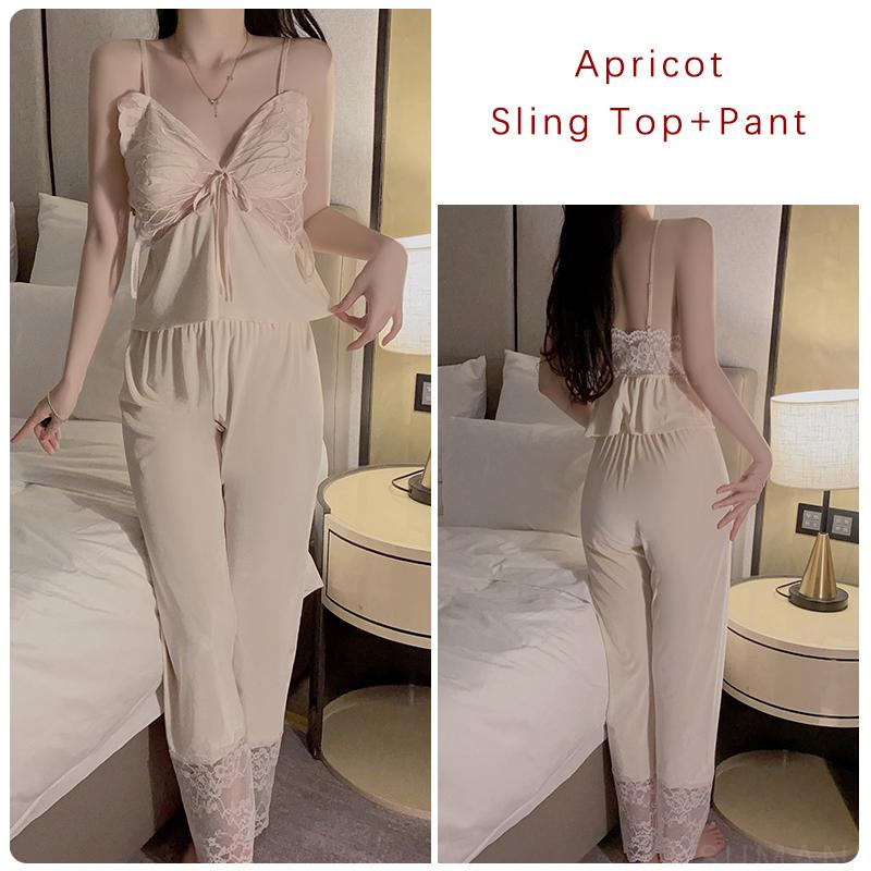 

Сексуальный женский пижамный комплект, бархатная пижама с подкладками для груди, топы с подвязками-бабочками, брюки, халаты, комплекты домашней одежды XL