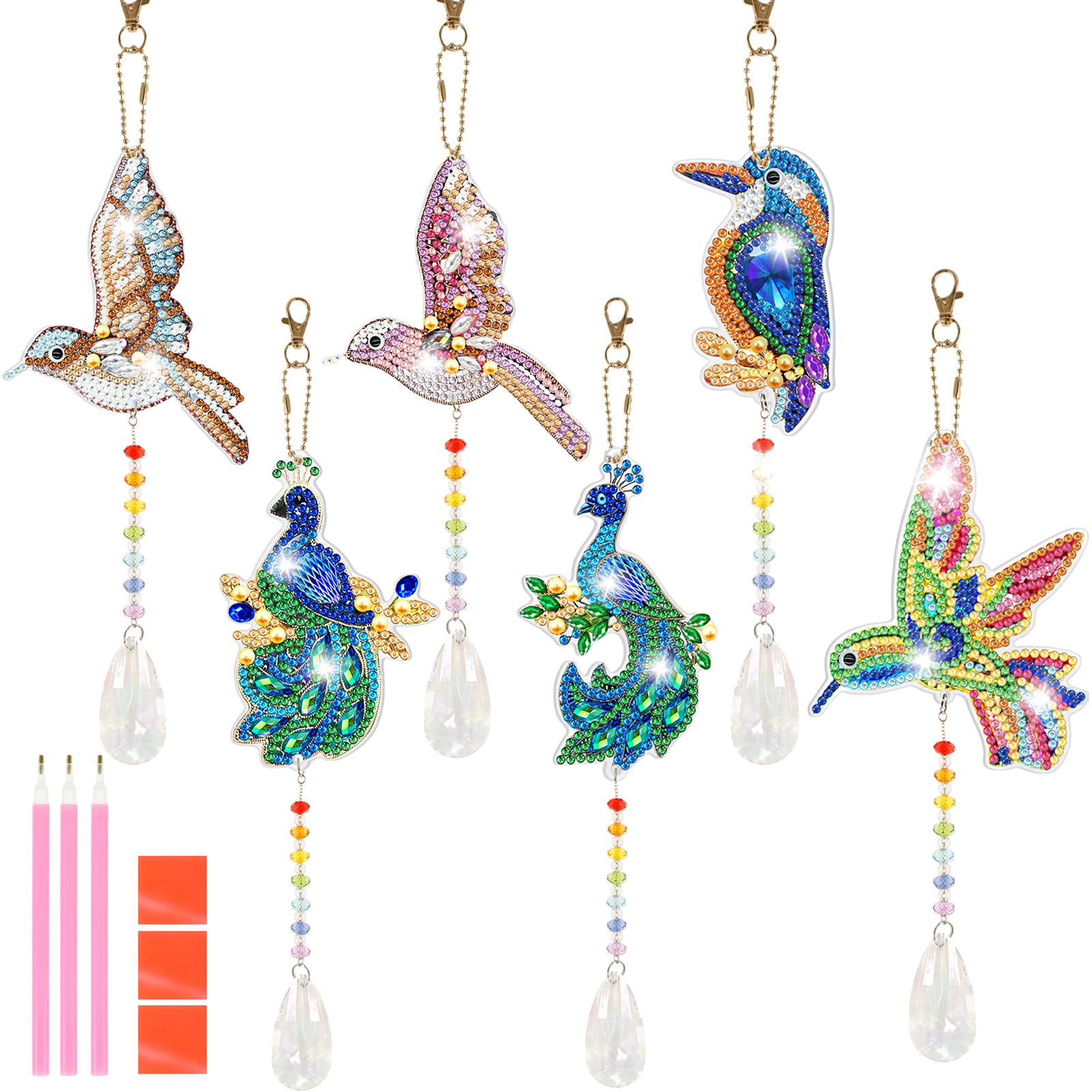 

6 Pcs Diamond Painting Wind Chime Rhinestone Hummingbird Diamond Art Suncatcher Double Sided 5D DIY Diamond Painting Home Decor