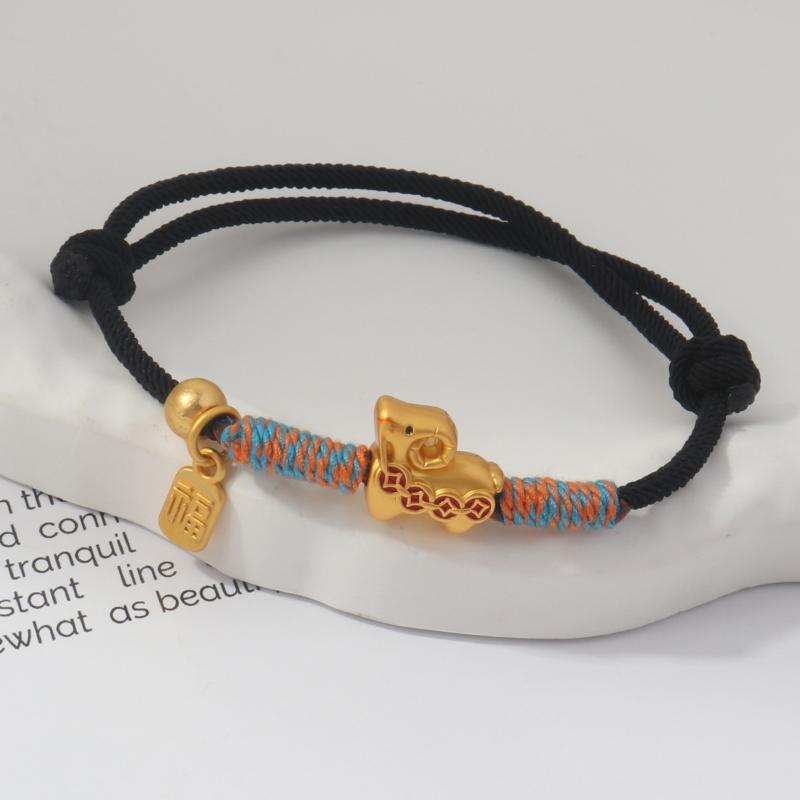 Adjustable Zodiac Goat Braided Bracelet Gold Plated Charm  Braided Rope Bracelet  Chinese Style Beads Womens