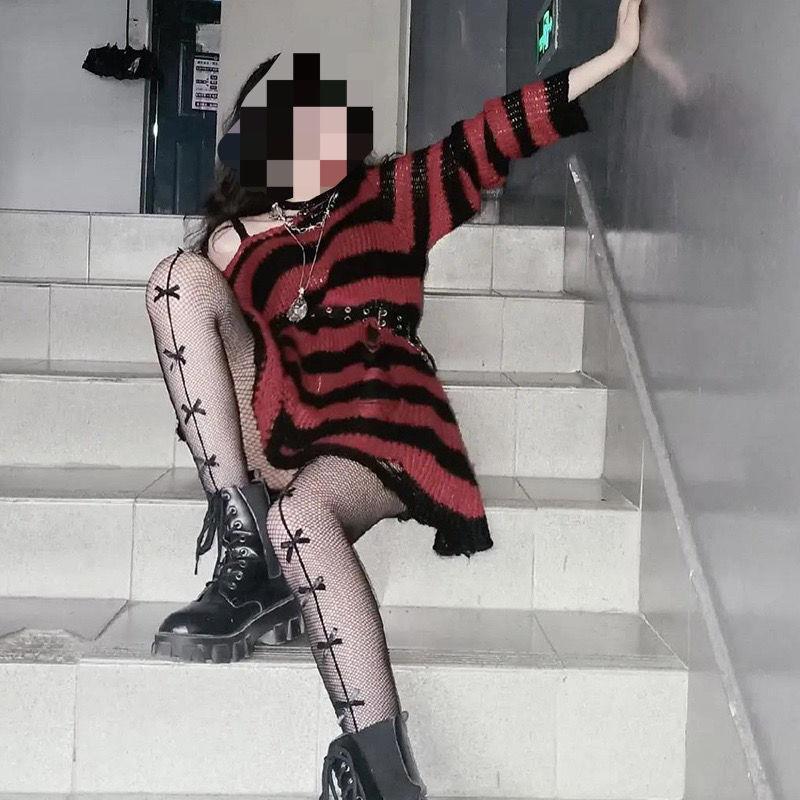 Ripped Striped Korean Sweater - Unisex, Color Block Knitwear