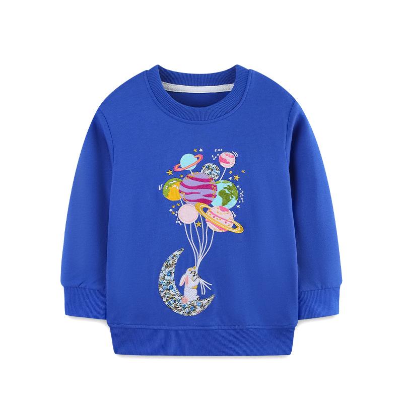 New Autumn Girls Cartoon Embroidered Round Neck Hoodie - European Style, Long Sleeve 90cm/2Y