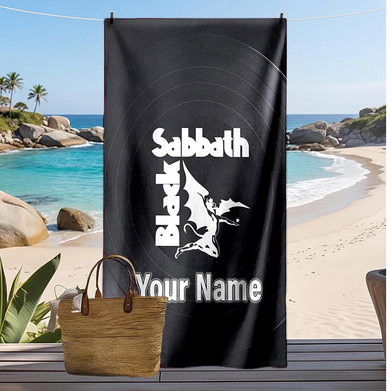 Led Zeppelin Custom Beach Towel, Print Your Name Text Lightweight Absorbent Towel for Swimming Travel