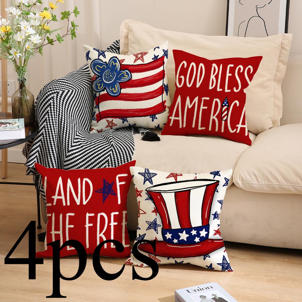 4pcs/Set Independence Day Pillow Cover Public Holidays Decorative Couch Pillow Five-Pointed Star Printed Pillows Without Pillow Core