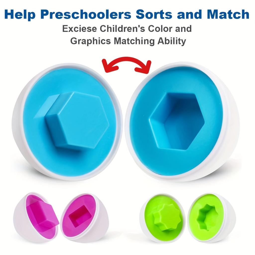 12/6pcs Color and Shape Matching Toys Simulated Egg Shapes with Storage Box - Geometric Shape & Color Learning Toy Set for Kids