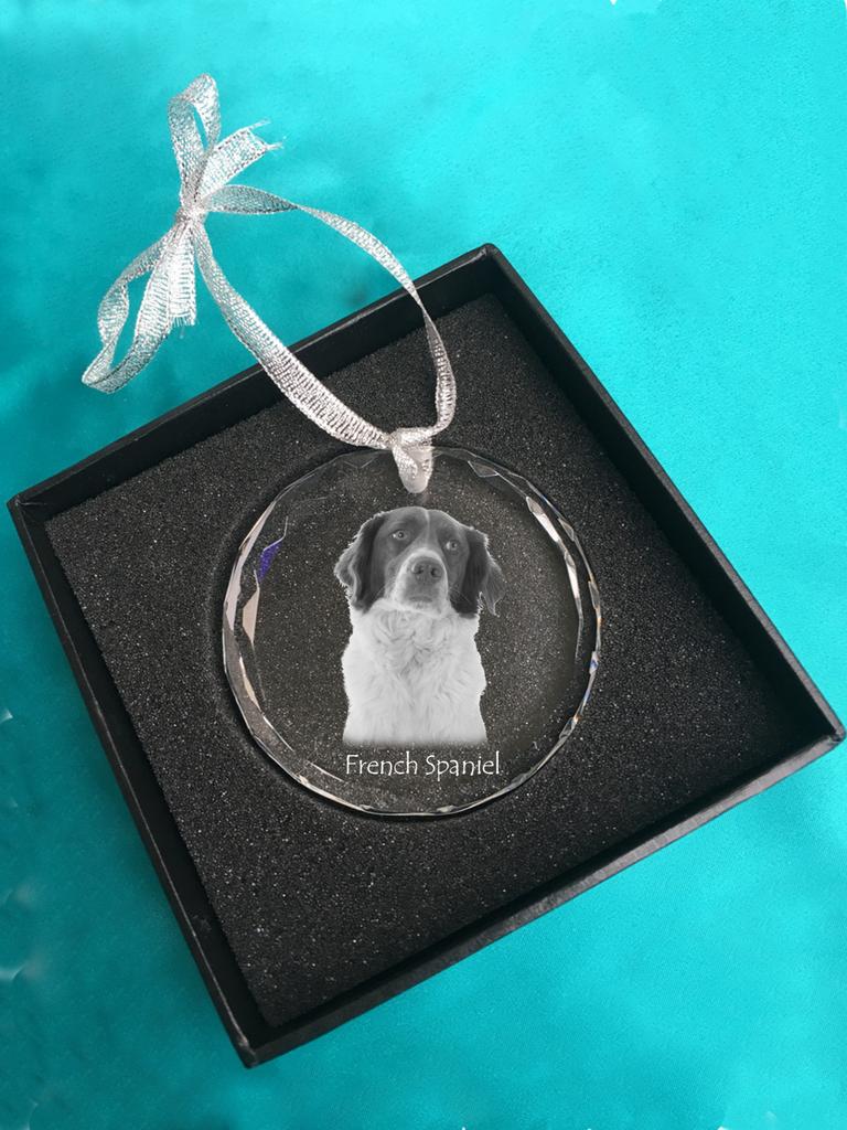 French Spaniel, French Setter - Crystal Bauble with a Photo, Dog Photo In Crystal, Personalized Christmas Tree Ornament by Art-Dog Brand